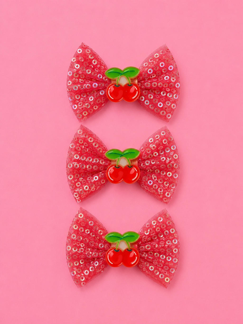 Cherry Sparkle Bow Clips