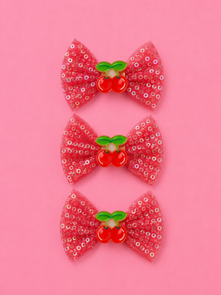 Cherry Sparkle Bow Clips