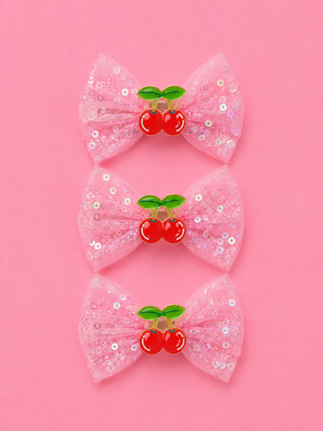 Cherry Sparkle Bow Clips