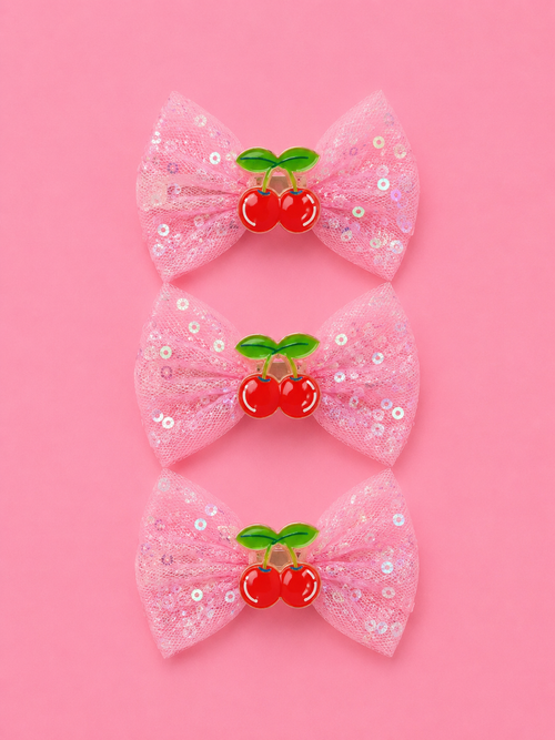 Cherry Sparkle Bow Clips